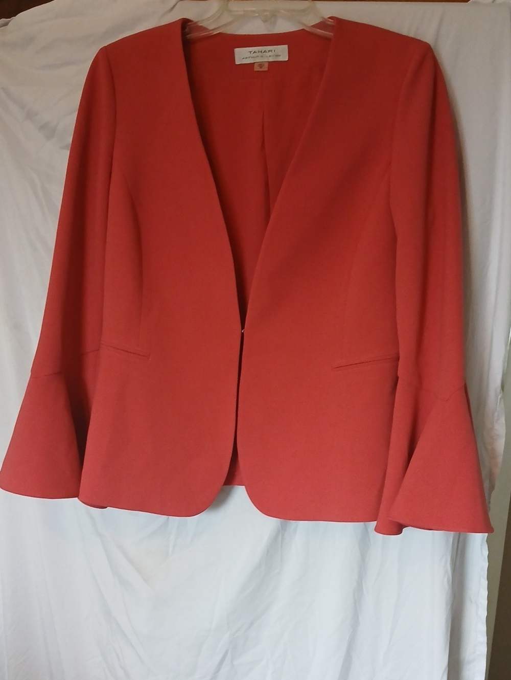 Tahari Red Open-Front Blazer with Flared Sleeves